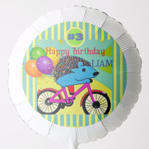 Happy Birthday Personalized Hedgehog Riding Bike Balloon