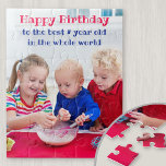 Happy Birthday Personalized Kids Photo Jigsaw Puzzle<br><div class="desc">Personalized photo jigsaw puzzle for a young child's birthday. The photo template is set up for you to add one of your favorite pictures, which will be displayed in portrait format. Your photo has a custom text overlay in cute and quirkly lettering. The sample wording reads "Happy Birthday to the...</div>