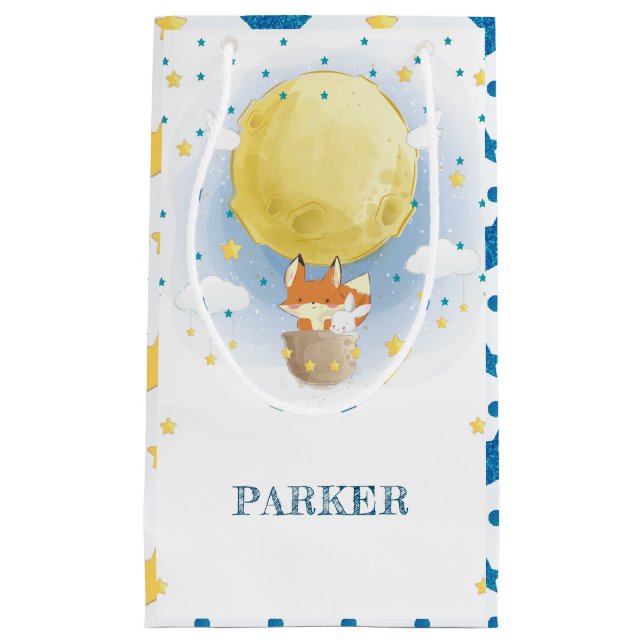 Happy Birthday Personalized Moon Air Balloon Small Gift Bag (Front)