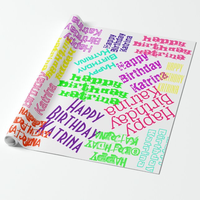 Happy Birthday Personalized Name and colors Wrapping Paper (Unrolled)