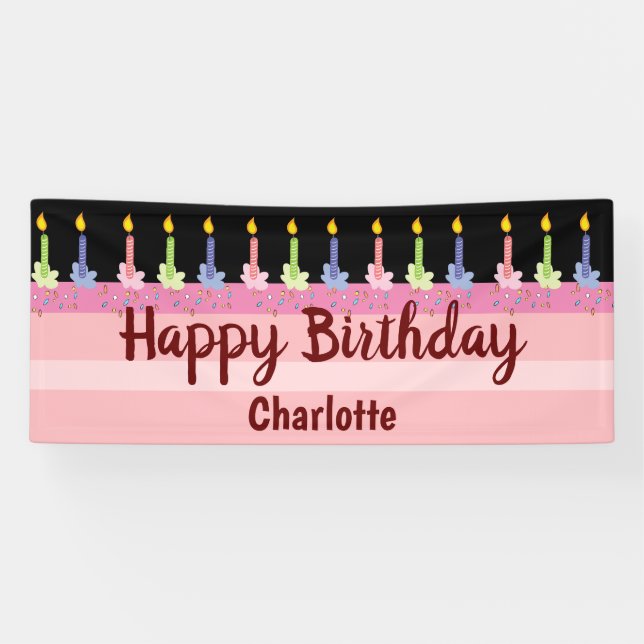 Happy Birthday Personalized Name Cute Cake Banner (Horizontal)