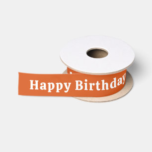 Happy Birthday Personalized Name Orange Satin Ribbon