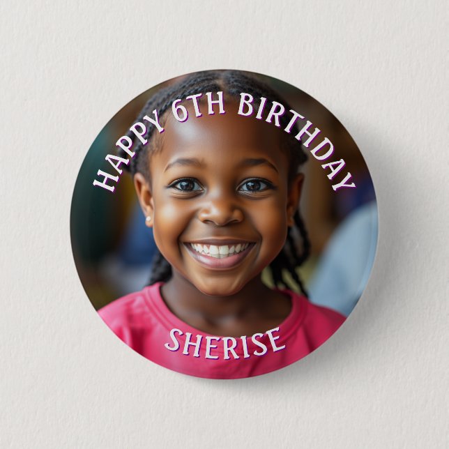 Happy Birthday Personalized Photo and Name Button (Front)