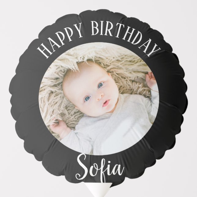 Happy Birthday Personalized photo black Balloon (Front)