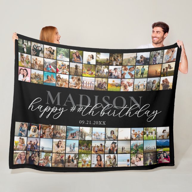 Happy Birthday Personalized Photo Collage Fleece Blanket (In Situ)