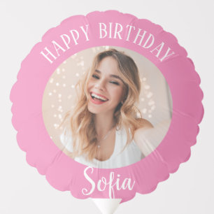 Happy Birthday Personalized photo pink Balloon