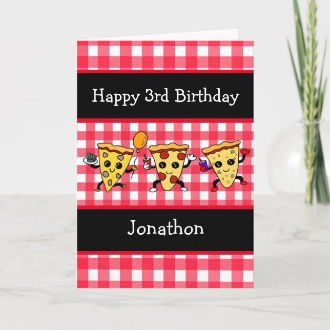 Happy Birthday Personalized Pizza Party  Card (Front)
