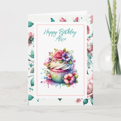 Happy Birthday Personalized  Shabby Chic Floral Card