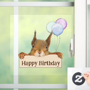 Happy Birthday Personalized Squirrel Balloon Window Cling