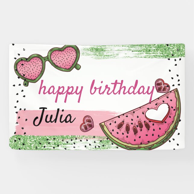 Happy Birthday Personalized Summer Watermelon Banner (Horizontal)