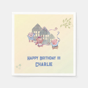 Happy Birthday Personalized Three Little Pigs Napkins