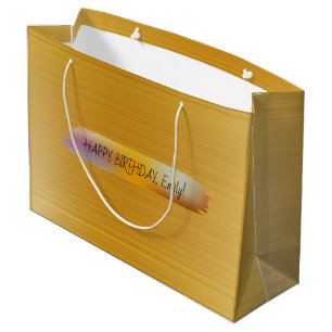 Happy Birthday Personalized trendy modern gold Large Gift Bag