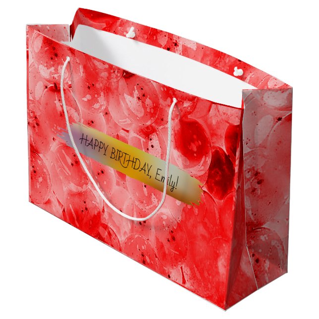 Happy Birthday Personalized trendy modern red Large Gift Bag (Back Angled)