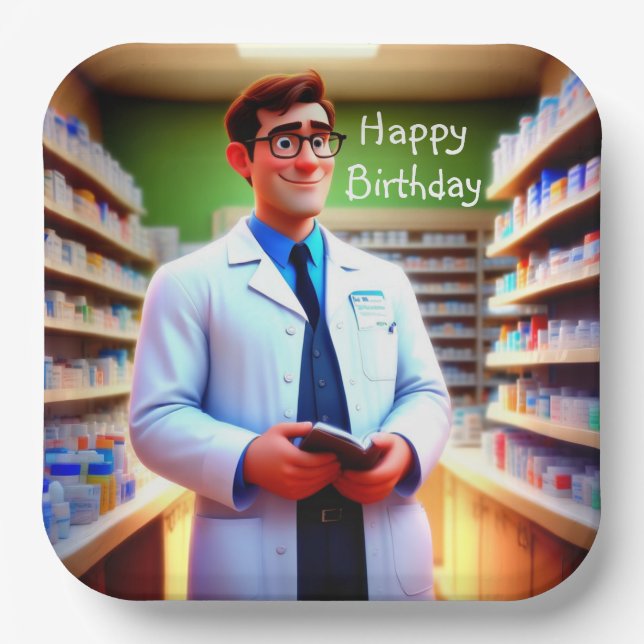 Happy Birthday Pharmacist Paper Plates (Front)