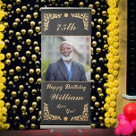 Happy Birthday Photo Black Gold Party Event Custom Retractable Banner<br><div class="desc">Happy Birthday Photo Black Gold Party Event Custom Retractable Banner is great for that elegant and classy birthday party. Personalize it with your photo and information.</div>