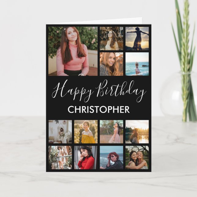 Happy Birthday Photo Collage 13 Photos for Any Age Card (Front)