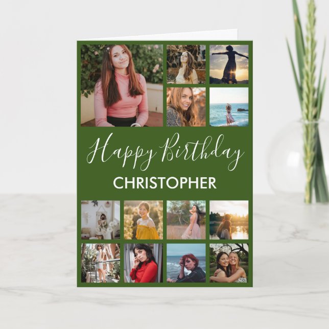 Happy Birthday Photo Collage 13 Photos Green Card (Front)