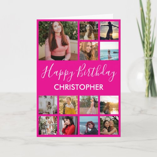 Happy Birthday Photo Collage 13 Photos Hot Pink Card