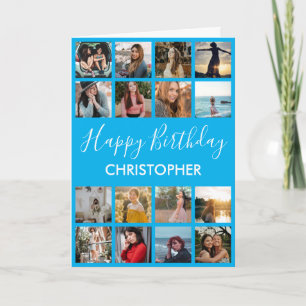 Happy Birthday Photo Collage 16 Photos Blue Card