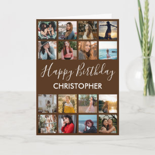 Happy Birthday Photo Collage 16 Photos Brown Card