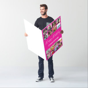 Happy Birthday Photo Collage 16 Photos Hot Pink Card