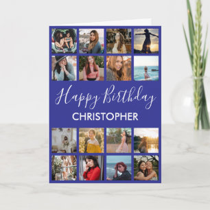 Happy Birthday Photo Collage 16 Photos Navy Blue Card