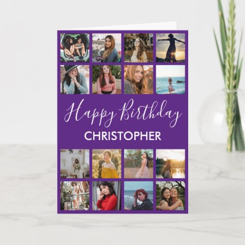 Happy Birthday Photo Collage 16 Photos Purple Card