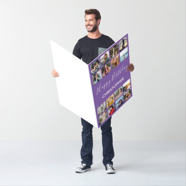 Happy Birthday Photo Collage 16 Photos Purple Card (In Situ)