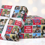 Happy Birthday Photo Collage Any Age Navy Crimson Wrapping Paper<br><div class="desc">Celebrate your family and loved ones with a specially curated photo collage! This personalized wrapping paper showcases six of your favorite photographs, the name of the recipient, their birthday age, and a 'Happy Birthday' message. Additionally, you can change the 'background' color by using the 'Edit using design tool' feature. A...</div>