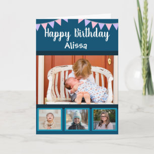 Happy Birthday Photo Collage Custom Name Bunting Card
