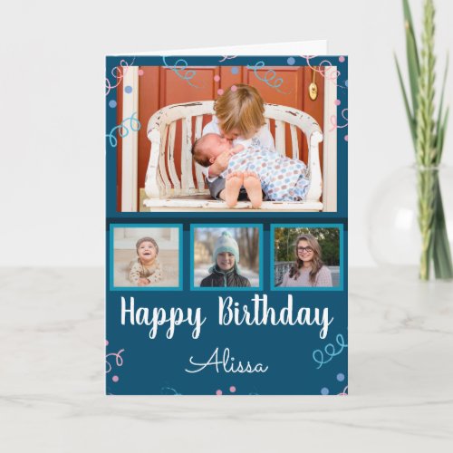 Happy Birthday Photo Collage Custom Name Confetti Card
