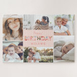 Happy Birthday Photo Collage & Floral Pattern Jigsaw Puzzle<br><div class="desc">Celebrate a loved one, friend, or family member's birthday celebration with our personalized happy birthday photo collage and floral pattern celebration photo jigsaw puzzle. The design features six photo layout to display your own special birthday memory photos. "Birthday" is designed with a beautiful floral pattern and customized with the recipient's...</div>