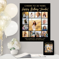Happy Birthday Photo Collage Modern Black and Gold