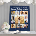 Happy Birthday Photo Collage Navy Blue and White Foam Board<br><div class="desc">Add a stylish personalized Happy Birthday wish to party decorations with a modern photo collage 22"x28" foam board sign. The pictures and all wording on this template are simple to customize. The colors and font styles are easy to change with the Zazzle Design Editor tool. The navy blue and white...</div>