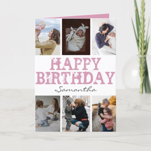 Happy Birthday Photo Collage Pink Birthday Card