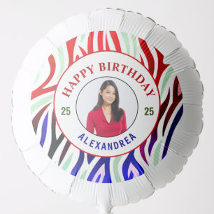 Happy Birthday Photo Colorful Stripes Personalize Balloon