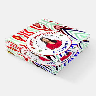 Happy Birthday Photo Colorful Stripes Personalize Paperweight