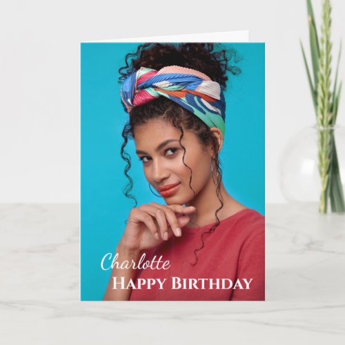 Happy Birthday Photo Elegant Modern Personalize  Card