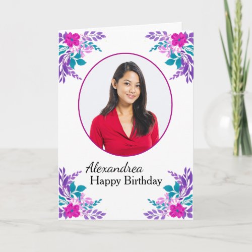 Happy Birthday Photo Flowers Custom Card