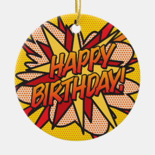 HAPPY BIRTHDAY Photo Fun Retro Comic Book Ceramic Ornament
