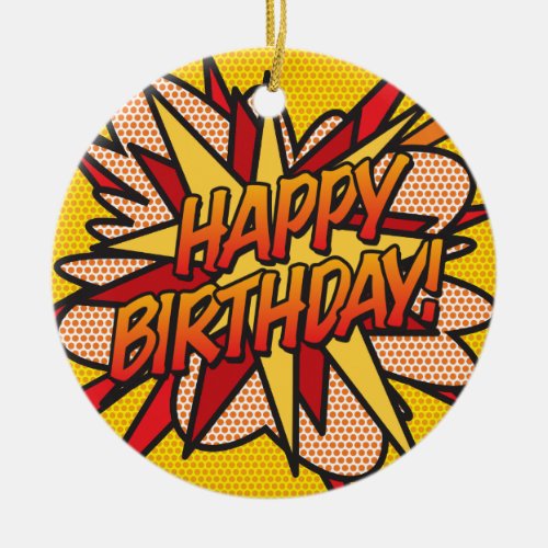 HAPPY BIRTHDAY Photo Fun Retro Comic Book Ceramic Ornament