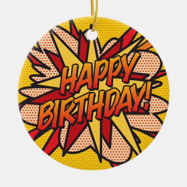 HAPPY BIRTHDAY Photo Fun Retro Comic Book Ceramic Ornament (Front)