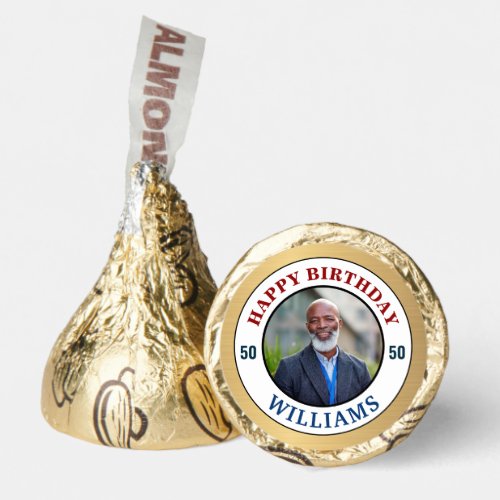 Happy Birthday Photo Gold 50th Fifty Personalize  Hersheys Kisses