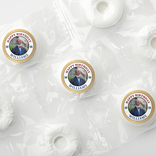 Happy Birthday Photo Gold 50th Fifty Personalize  Life Saver® Mints (Assorted)