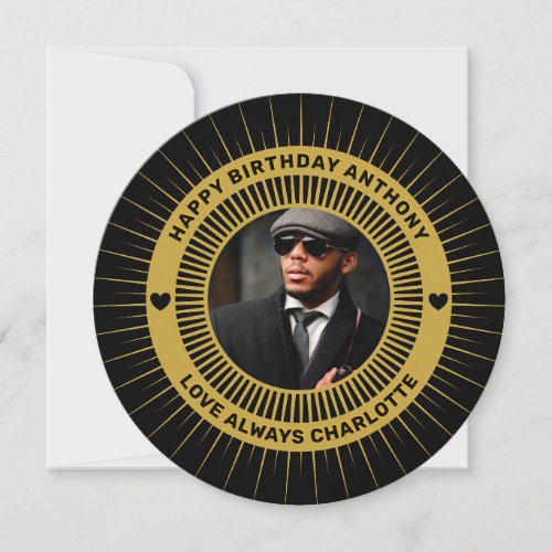 Happy Birthday Photo Gold Black Modern Card