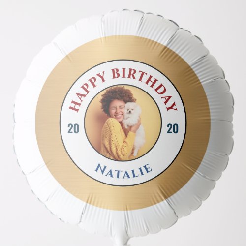 Happy Birthday Photo Gold Elegant Personalize   Balloon
