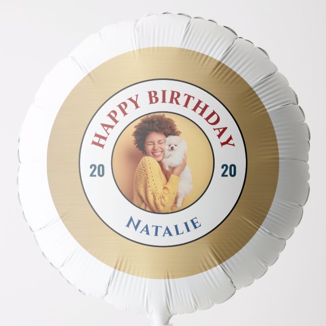 Happy Birthday Photo Gold Elegant Personalize   Balloon (Front)