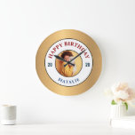 Happy Birthday Photo Gold Elegant Personalize   Large Clock<br><div class="desc">Happy Birthday Photo Gold Elegant Personalize Large Clock is great to give as a present to celebrate the person's birthday every day. Personalize it with photo,  name and age.</div>