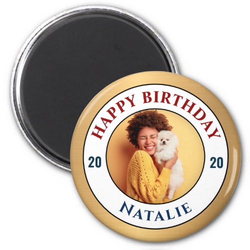 Happy Birthday Photo Gold Elegant Personalize   Magnet