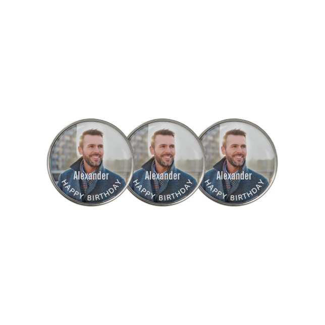 Happy Birthday Photo Golfer Personalize Golf Ball Marker (3 Up)